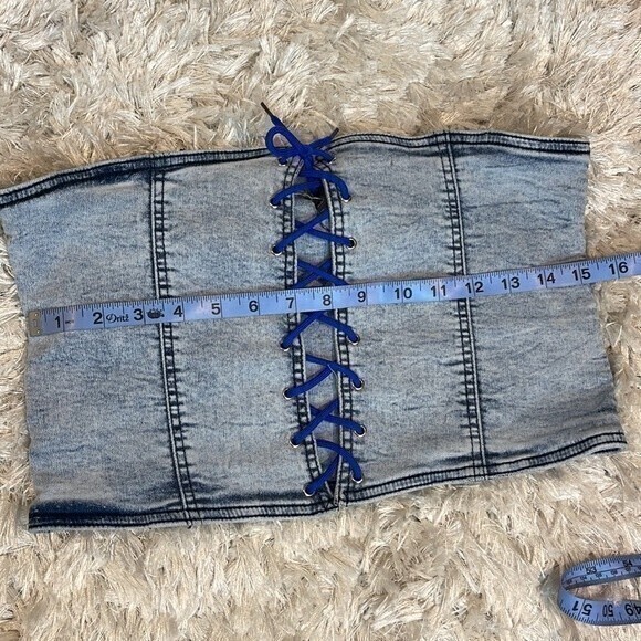 Denim‎ Acid Wash Blue Lace up Tube Top Size Large RefM101 - Picture 8 of 8